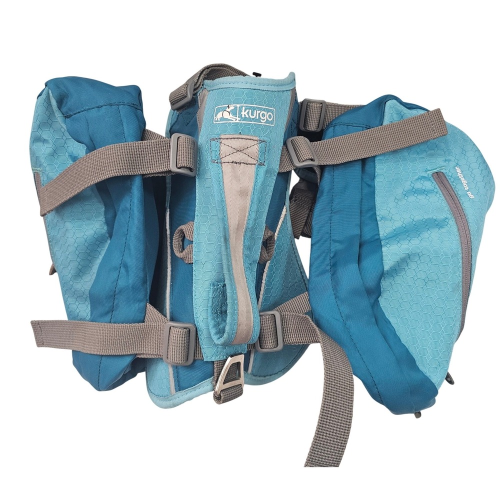 Kurgo Baxter Dog Backpack Harness Blue Teal Adjustable Hiking Gear‎ Saddlebags